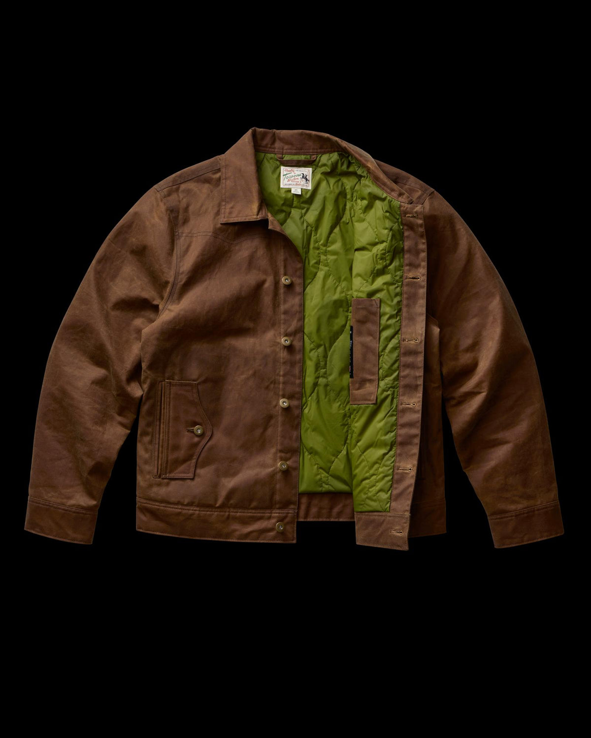 Front view of Buckaroo Waxed Canvas Trucker Jacket - Tobacco on plain background
