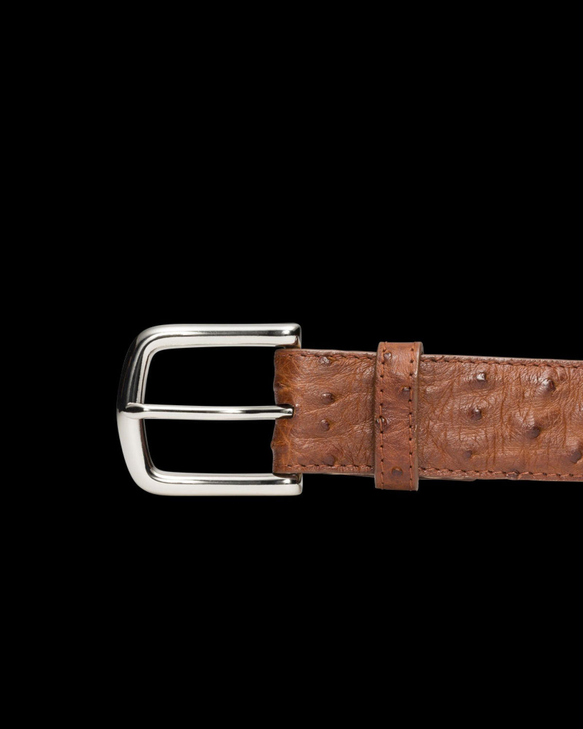 Front view of Men's Ostrich Belt II - Pecan on plain background