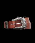 Unbuckled view of Women's Western 3 Piece Belt - Brown on plain background