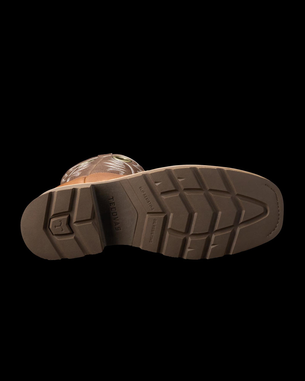 Toe view of LongHaul Waterproof Square Composite Toe Work Boot - Saddle / Fossil on plain background
