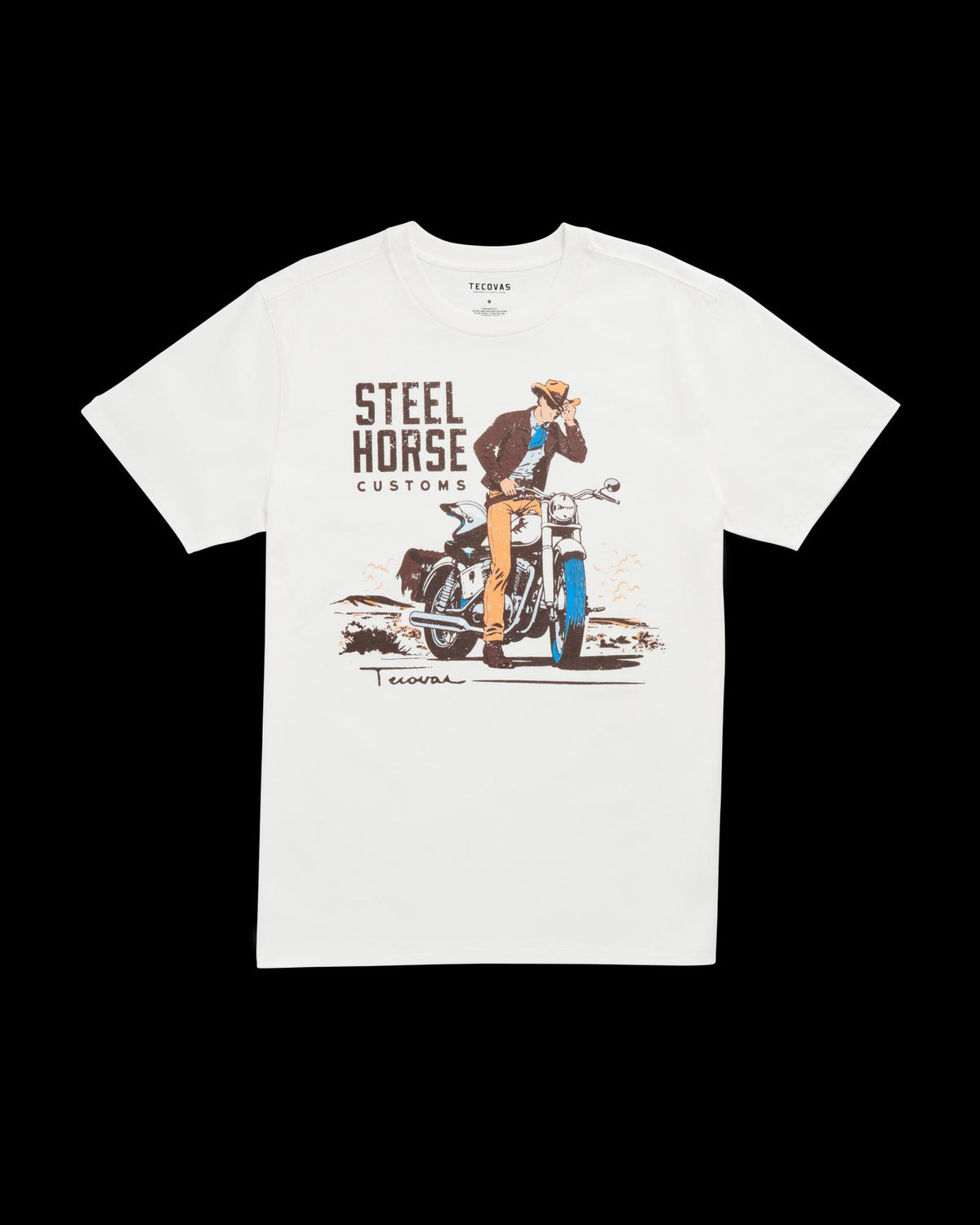 Front view of Men's Steel Horse Customs Tee SS - Bone / Multi on plain background