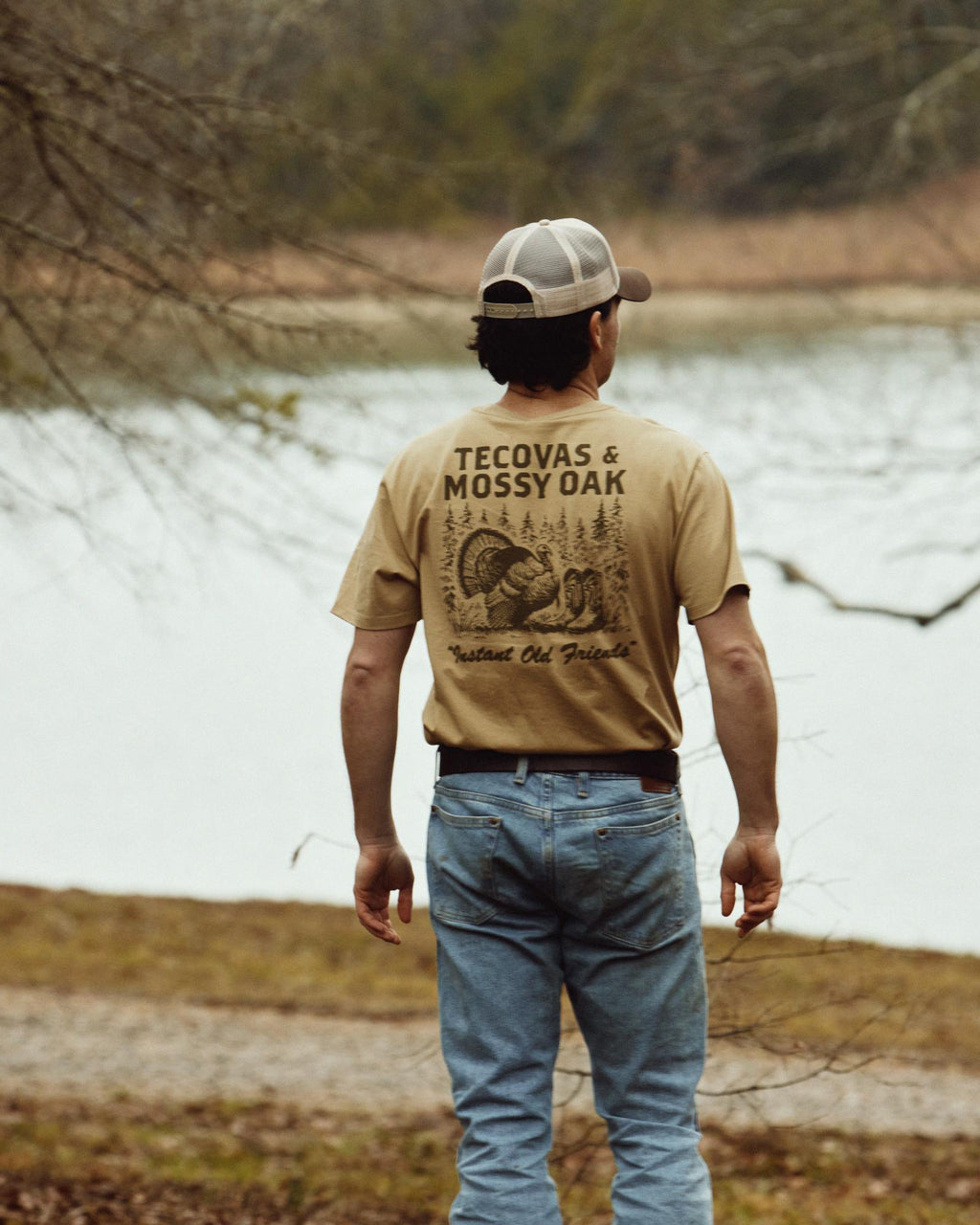 View of Men's Tecovas x Mossy Oak Turkey &amp; Boots T-Shirt - Khaki/Olive