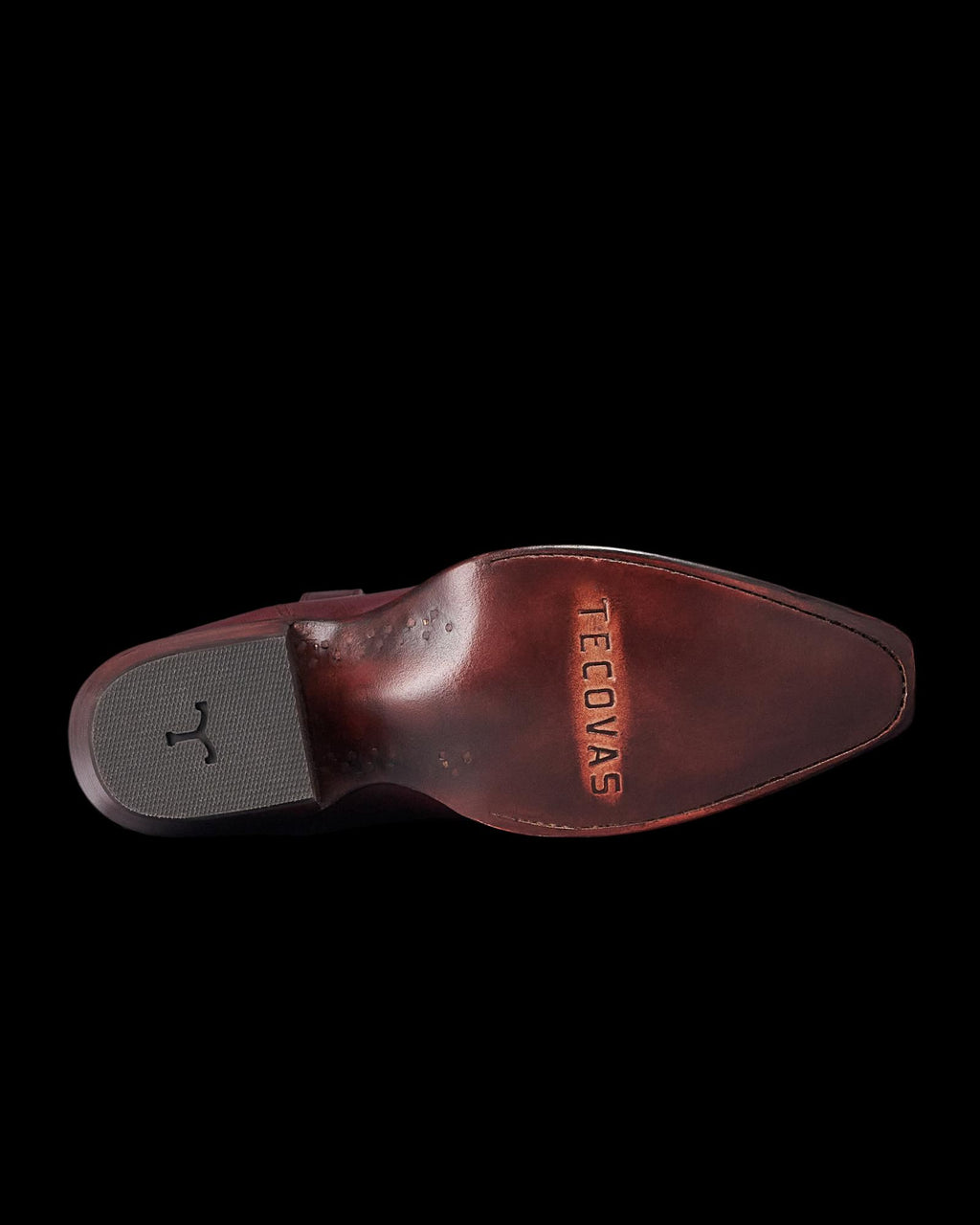 Sole view of The Annie Hearts - Wine Cowhide on plain background