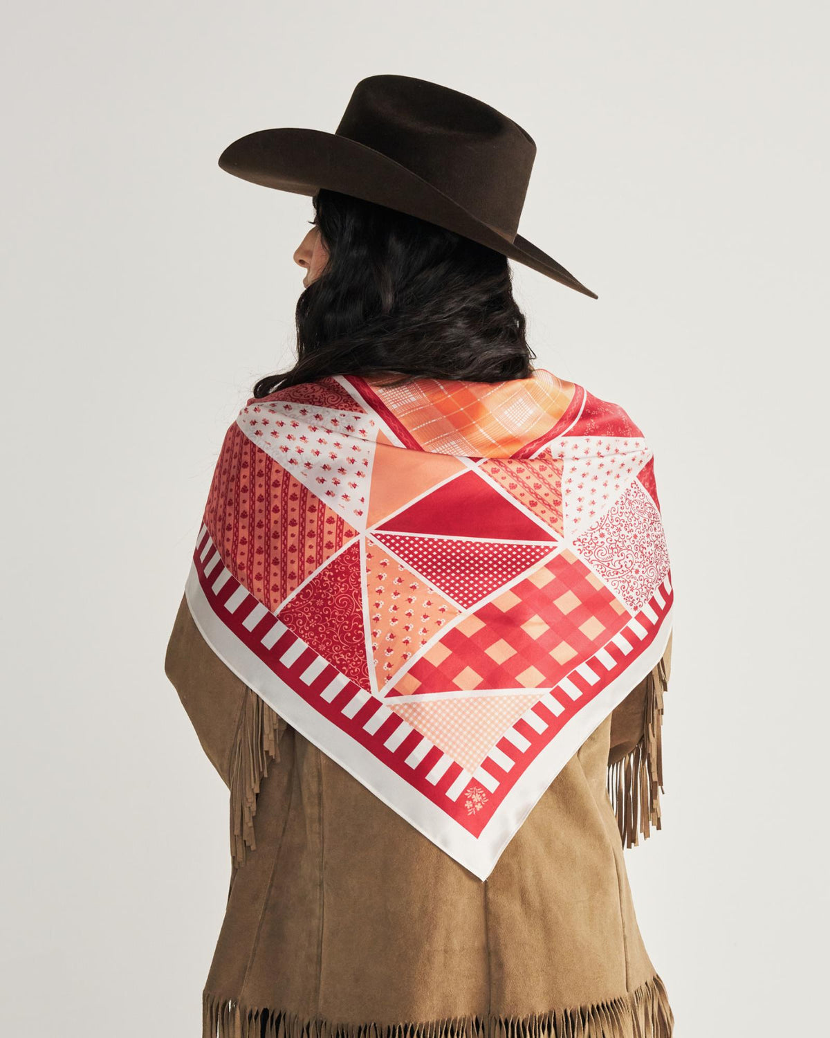 View of Patchwork Wild Rag - Red / Cream