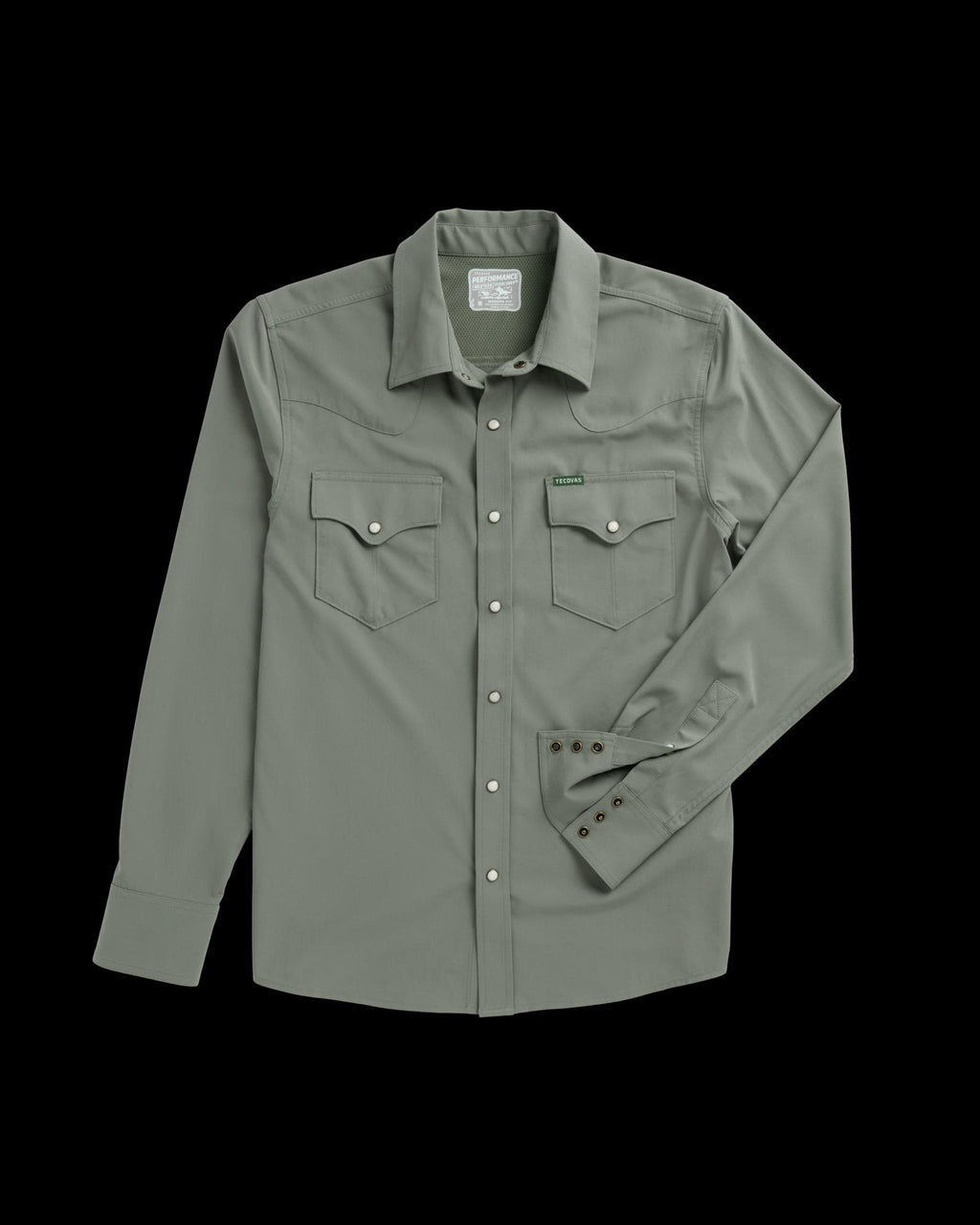 Closeup detail view of Men's Performance Western Pearl Snap - Cactus