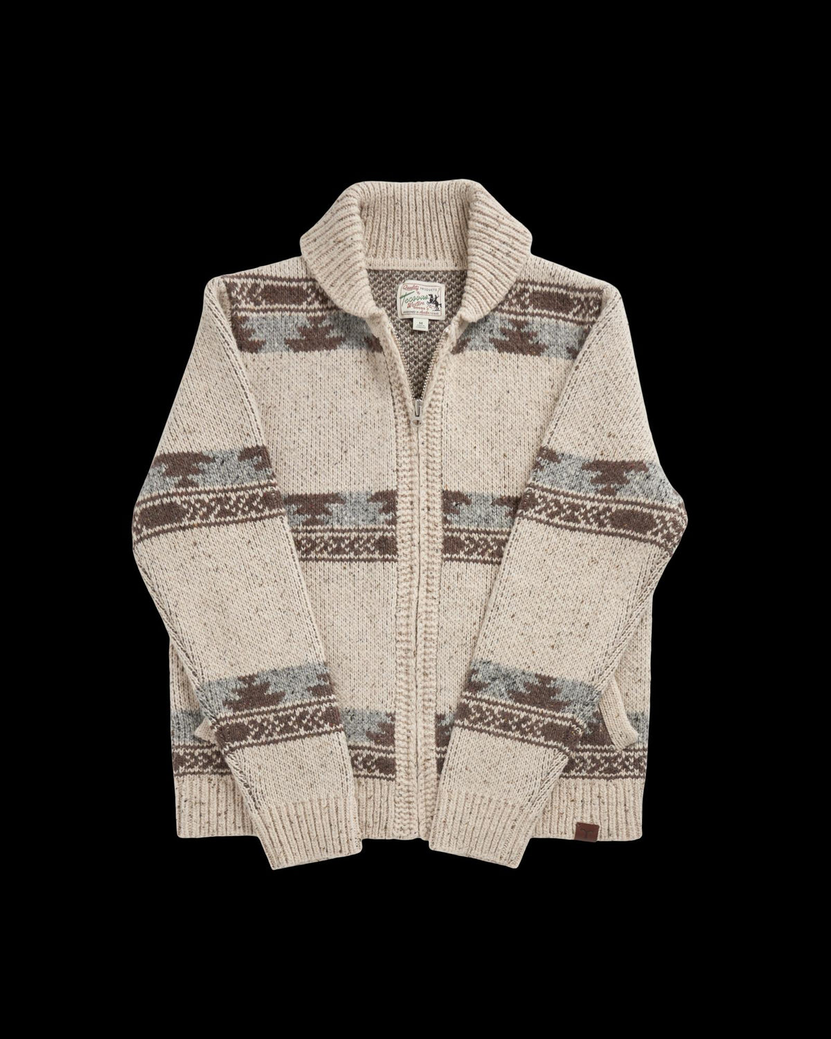 Front view of Men's Bison Zip Sweater - Oatmeal/Multi on plain background