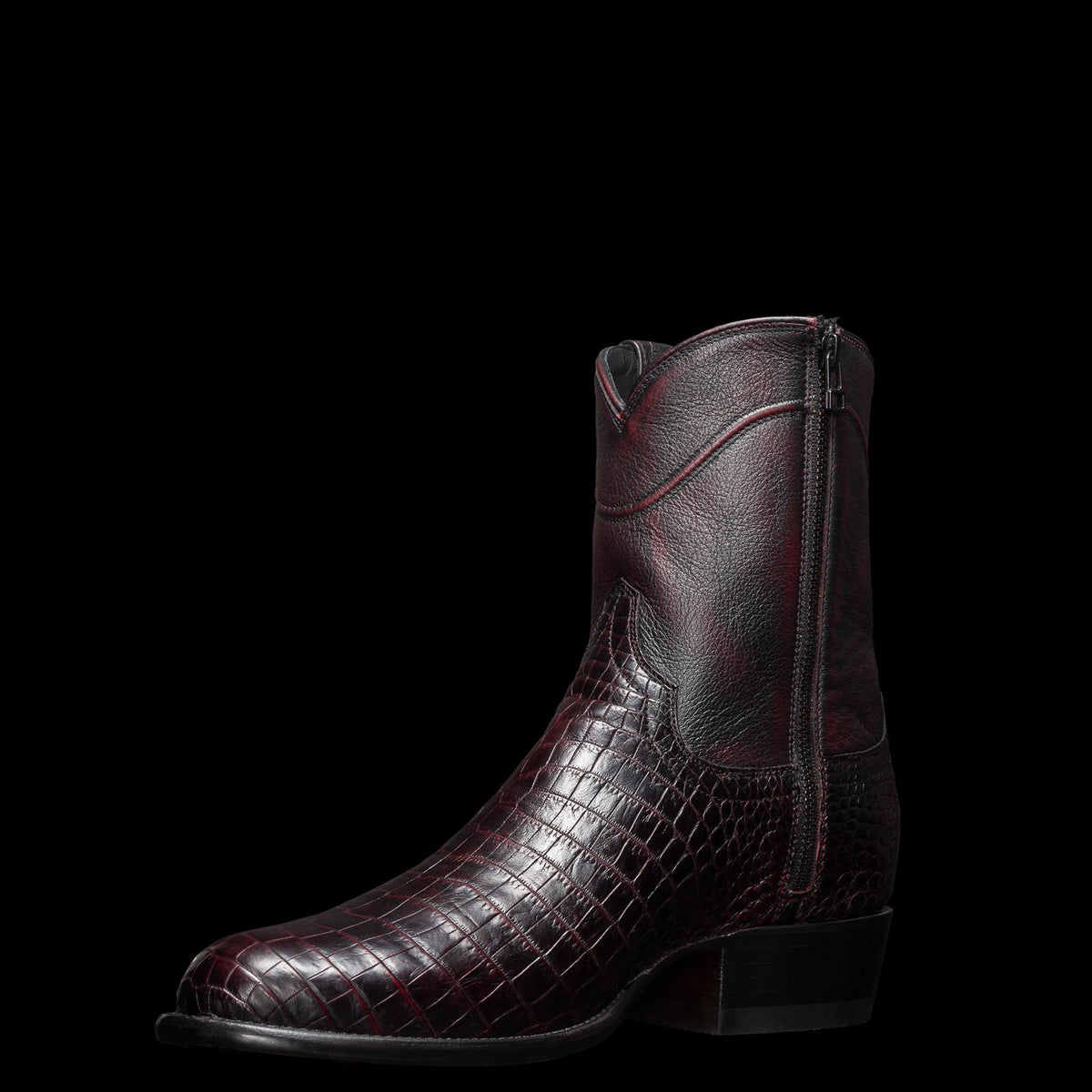 Quarterfront view of The Dean - Black Cherry on plain background