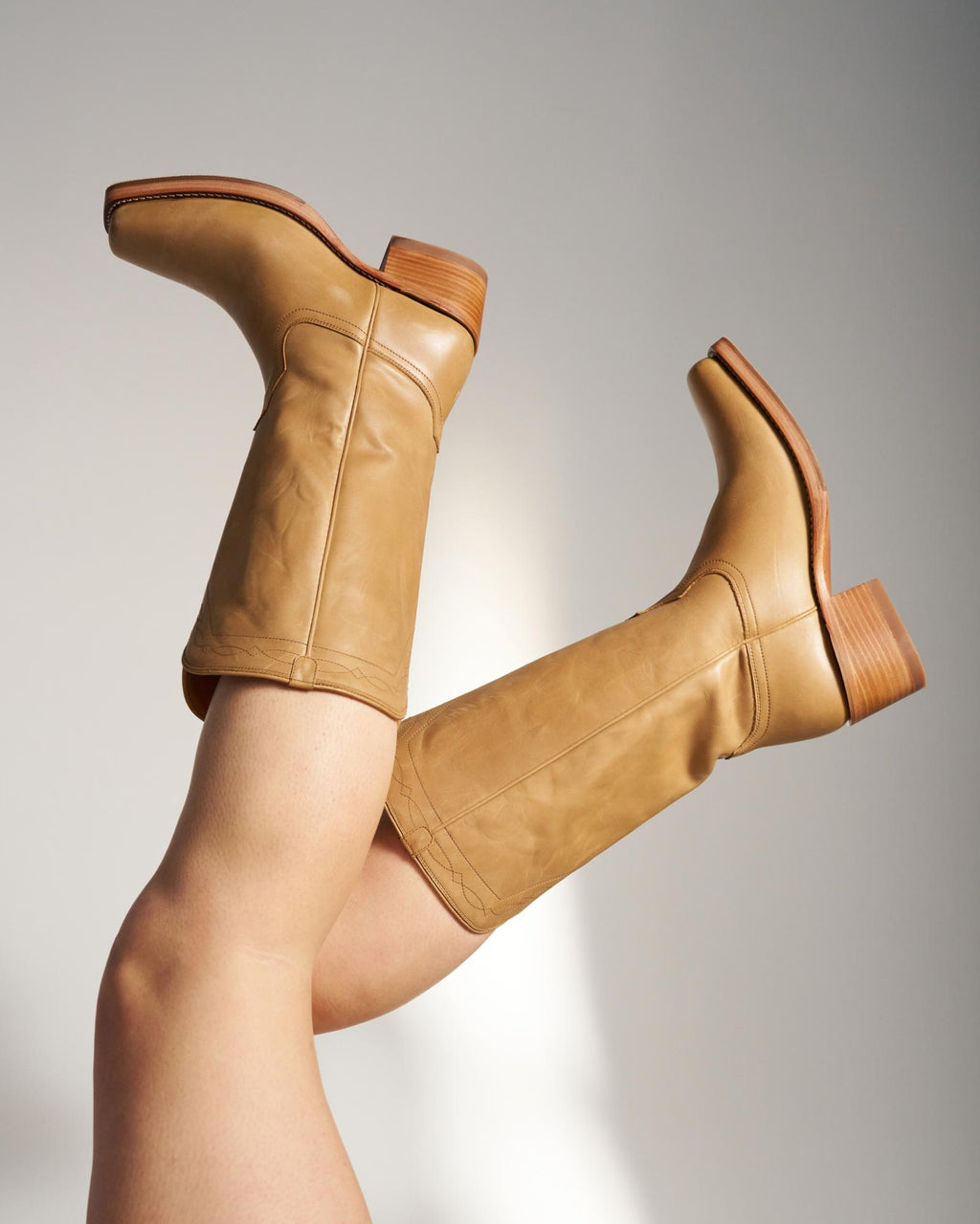 View of The Charlie Wide Calf - Camel Cowhide