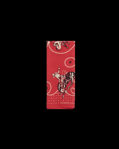 Folded view of Bucking Bronco Bandana - Red on plain background