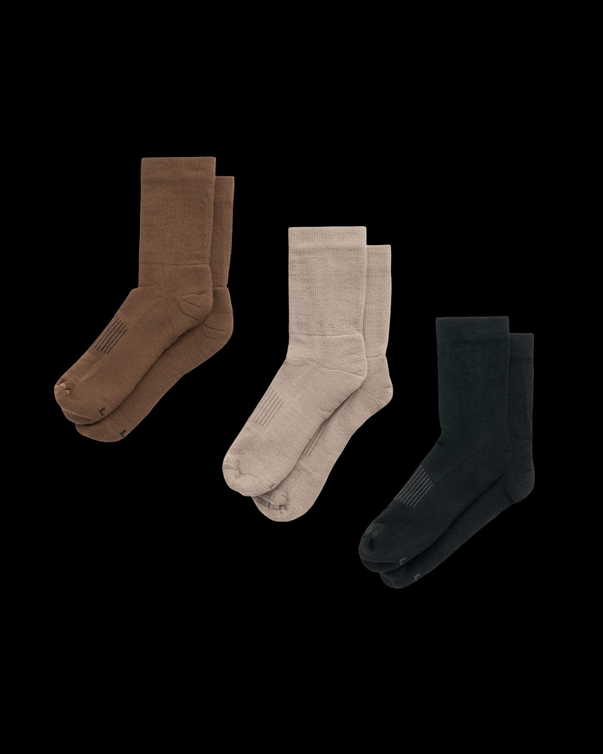 Front view of Crew Socks (3-Pack) - Brown/Tan/Black on plain background