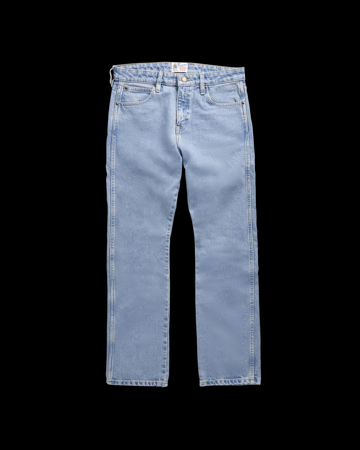 Front view of Men's Slim Straight Heritage Denim - Light Blue on plain background
