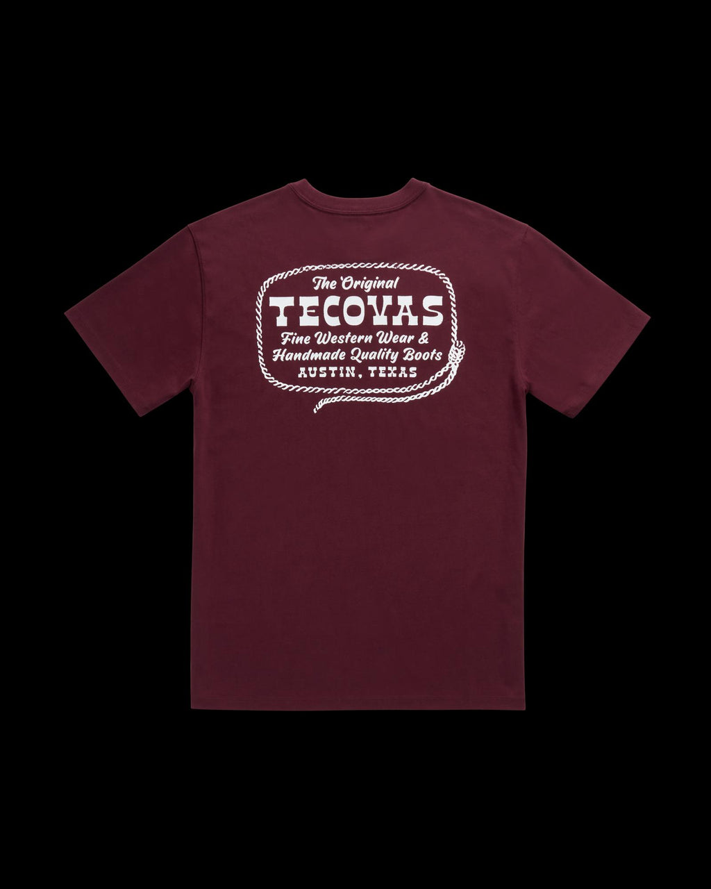 Back view of Men's Original Tecovas Rope Tee - Port / Bone on plain background