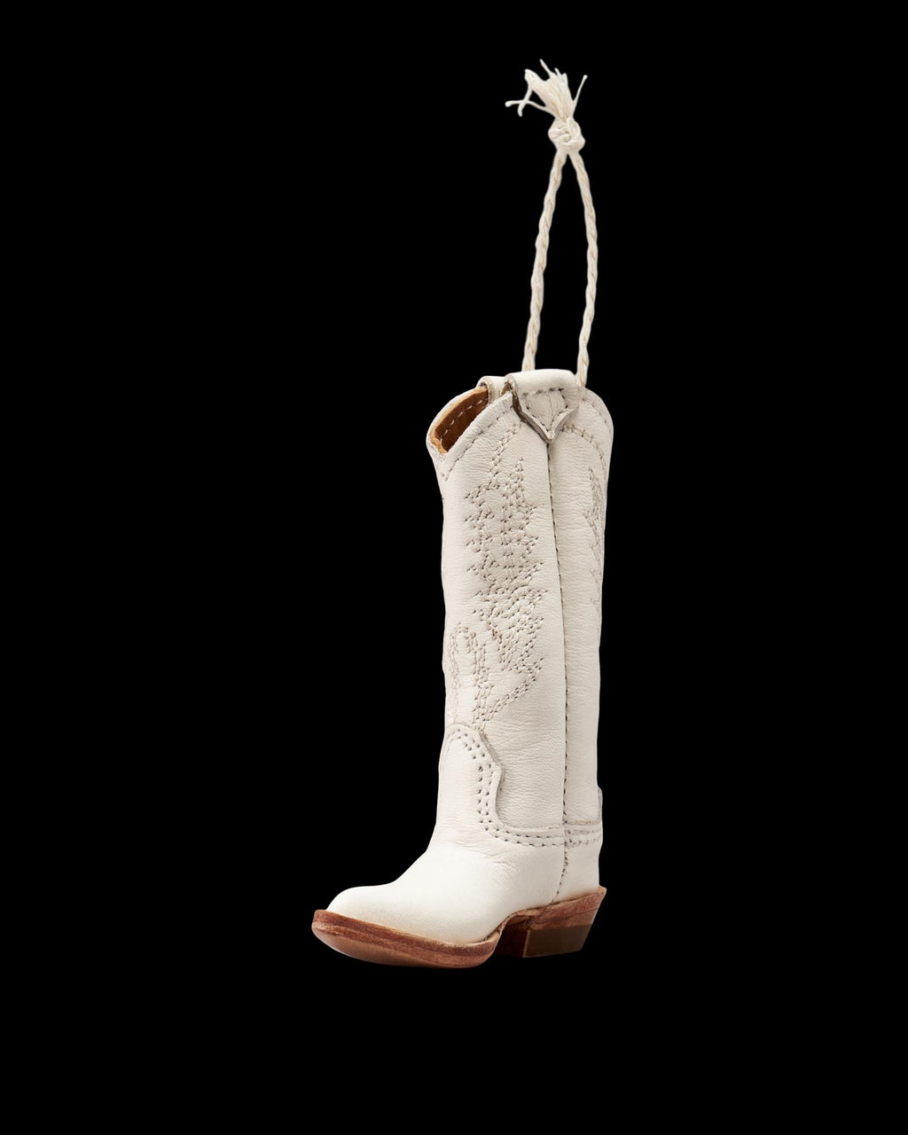 Quarterfront view of Abby Boot Ornament - Snow on plain background