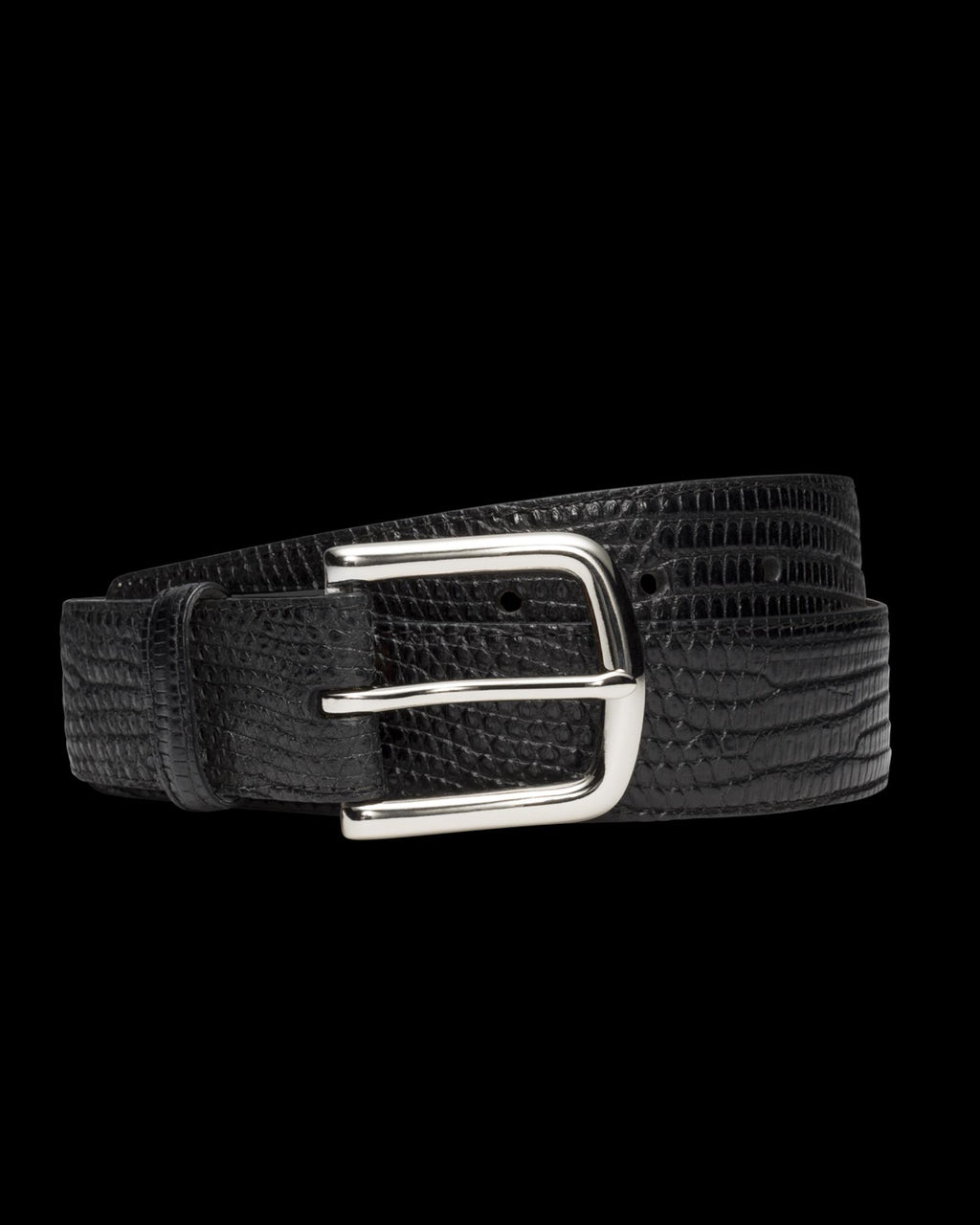 Front view of Men's Lizard Belt II - Midnight on plain background
