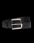 Front view of Men's Lizard Belt II - Midnight on plain background