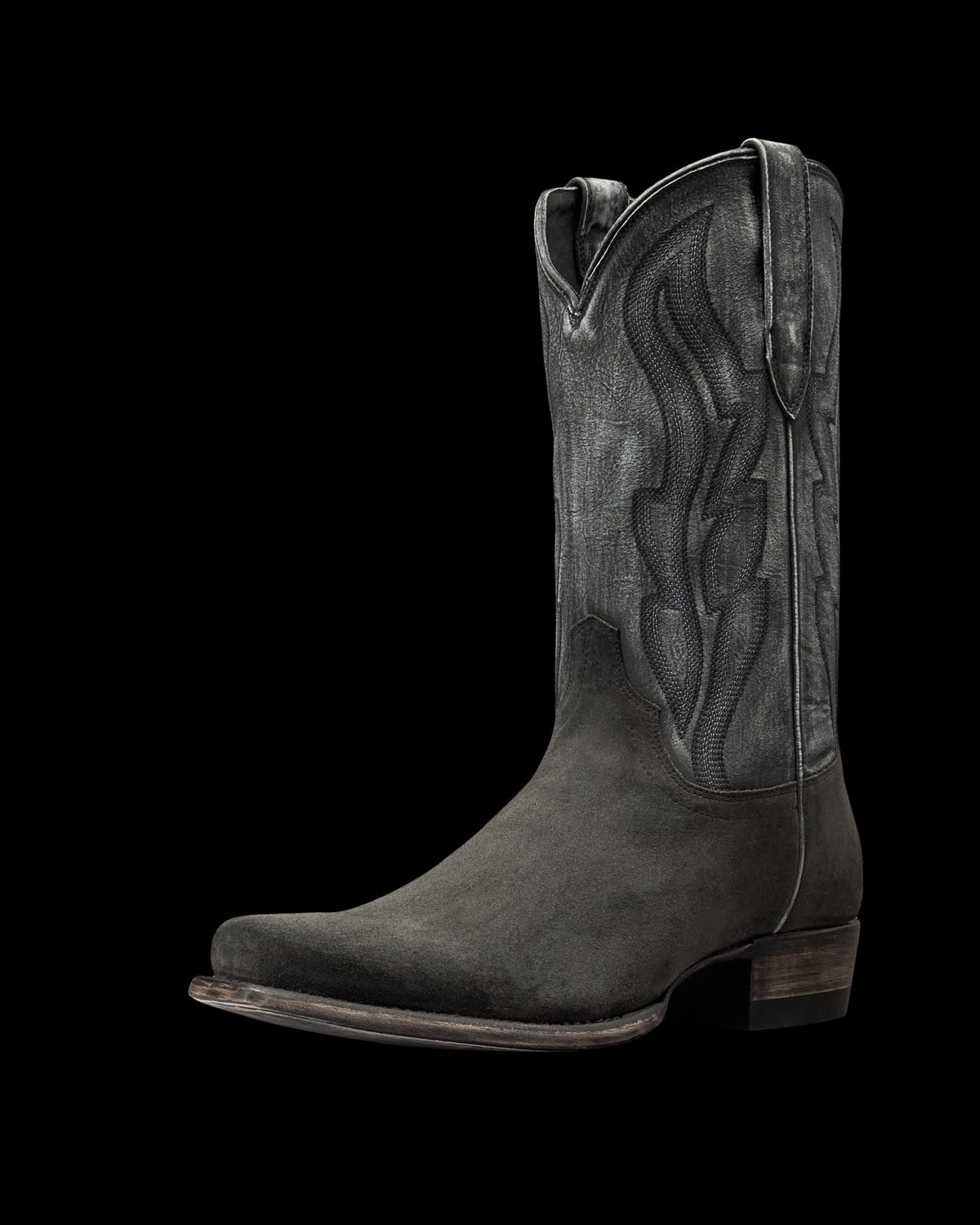 Quarterfront view of The Warren - Gunsmoke Suede on plain background