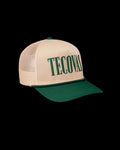 Quarterfront view of Tecovas Badge Trucker - Green on plain background
