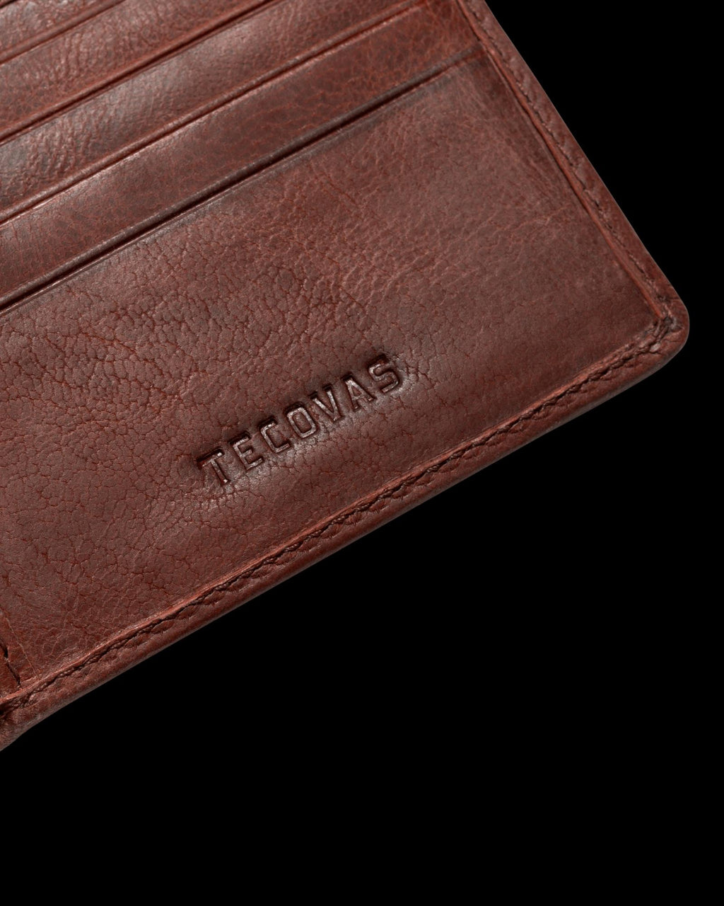 Closeup view of Goat Billfold - Scotch