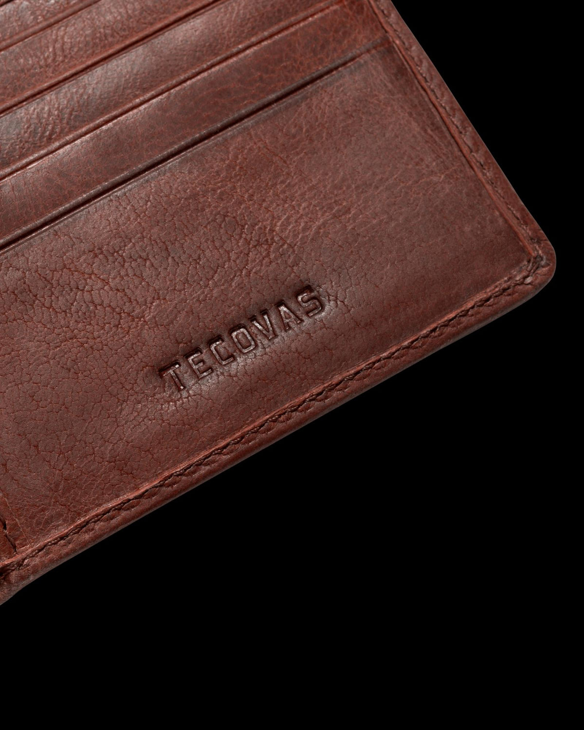 Closeup view of Goat Billfold - Scotch