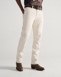 Front view of Men's Slim Stretch Twill - Light Sand on model