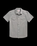 Closeup detail view of Men's Denim Short Sleeve Pearl Snap - Light Gray