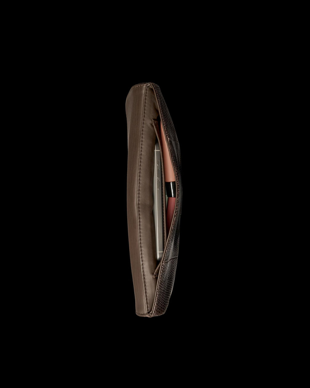 Inside view of Lizard Clutch - Coffee on plain background