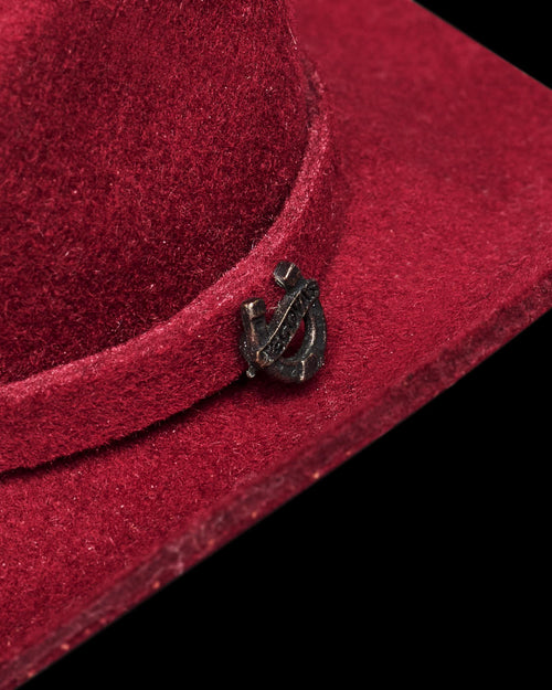 Closeup view of Cattleman Hat Ornament - Red