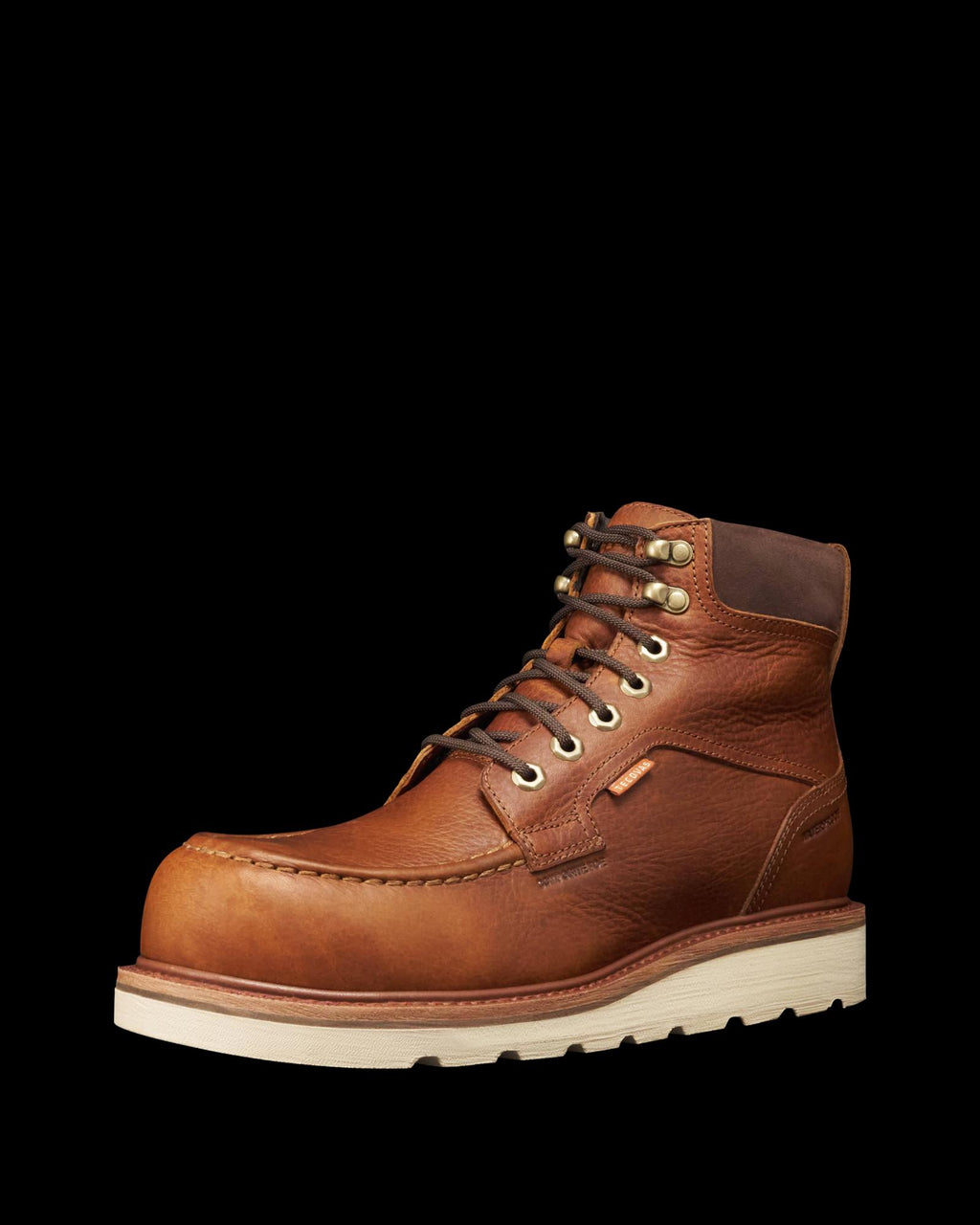 Quarterfront view of The LH WP Moc Comp Toe Work Boot - Saddle Cowhide on plain background