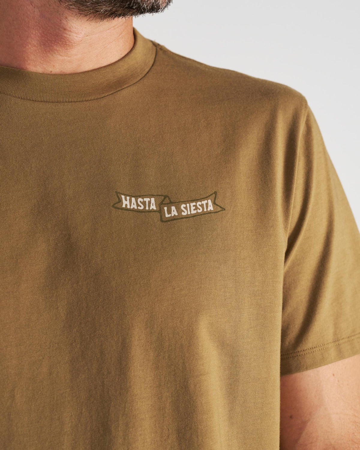 Closeup detail view of Men's Hasta La Siesta T-Shirt - Olivewood