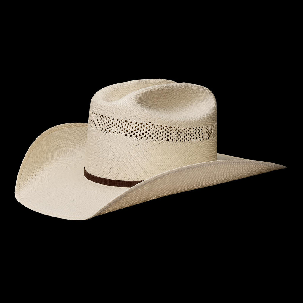 Quarterfront view of Cattleman Straw Cowboy Hat - Natural on plain background