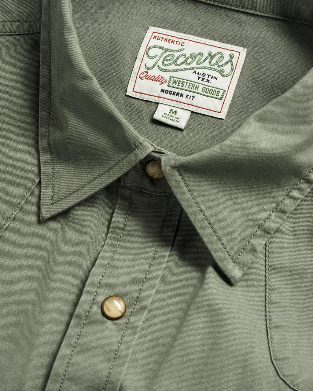Closeup detail view of Men's Thorn Stopper Pearl Snap LS - Cactus