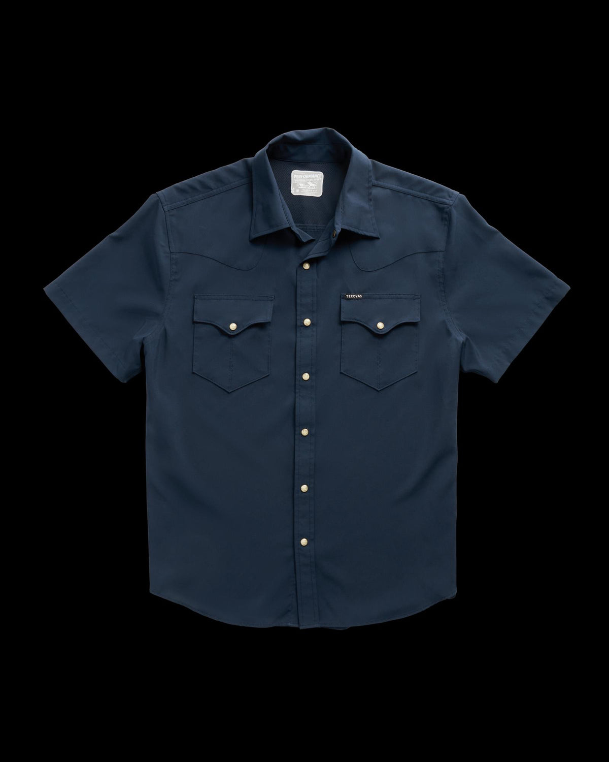 Closeup detail view of Men's Performance Western Pearl Snap SS - Navy