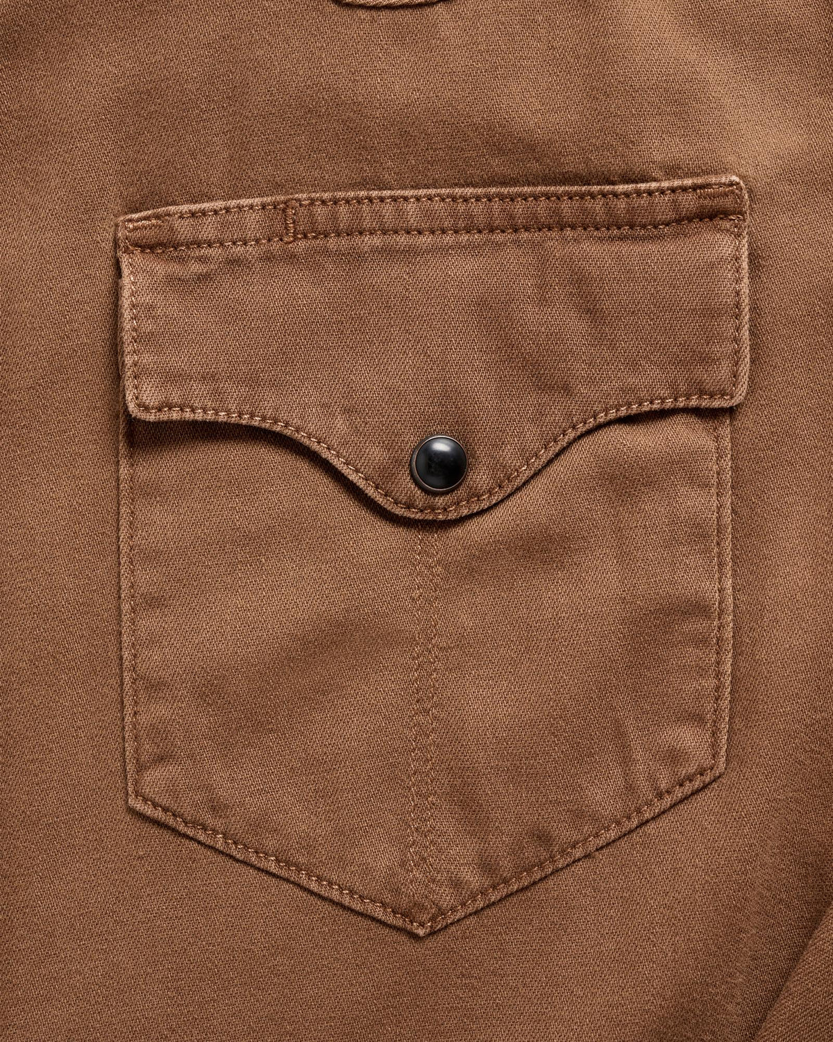 Closeup detail view of Men's Denim Pearl Snap - Tobacco