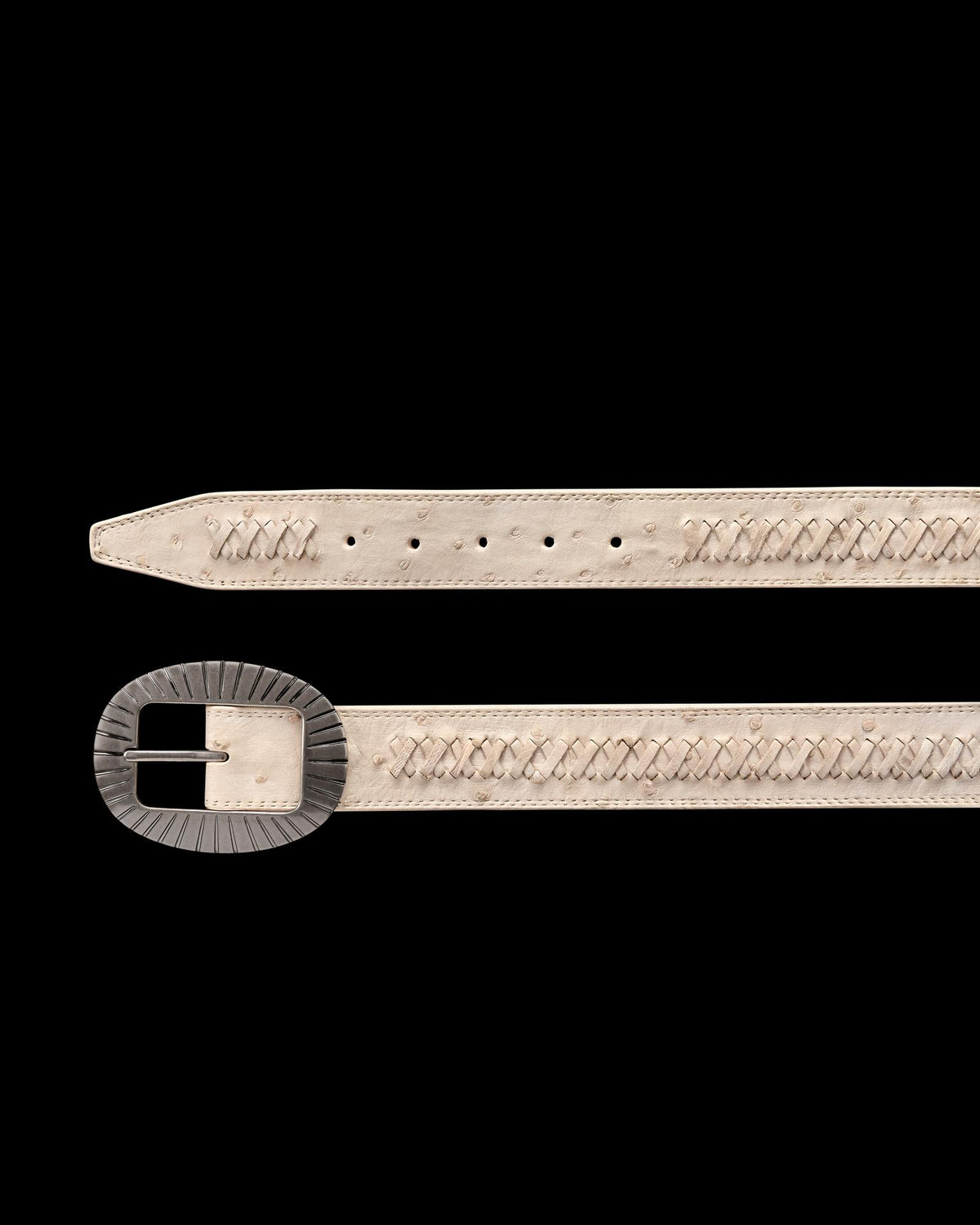 Closeup view of Women's Center Bar Buckle Belt - Pearl