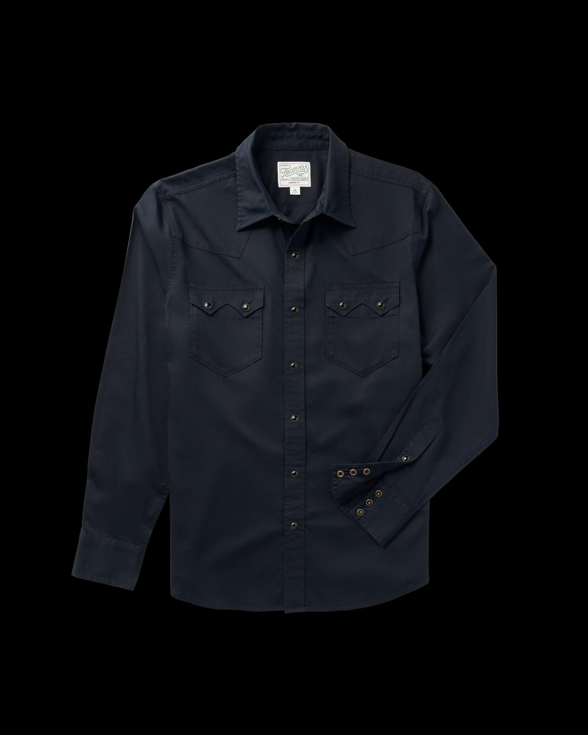 Closeup detail view of Men's Vintage Weight Sawtooth Cotton Pearl Snap - Midnight