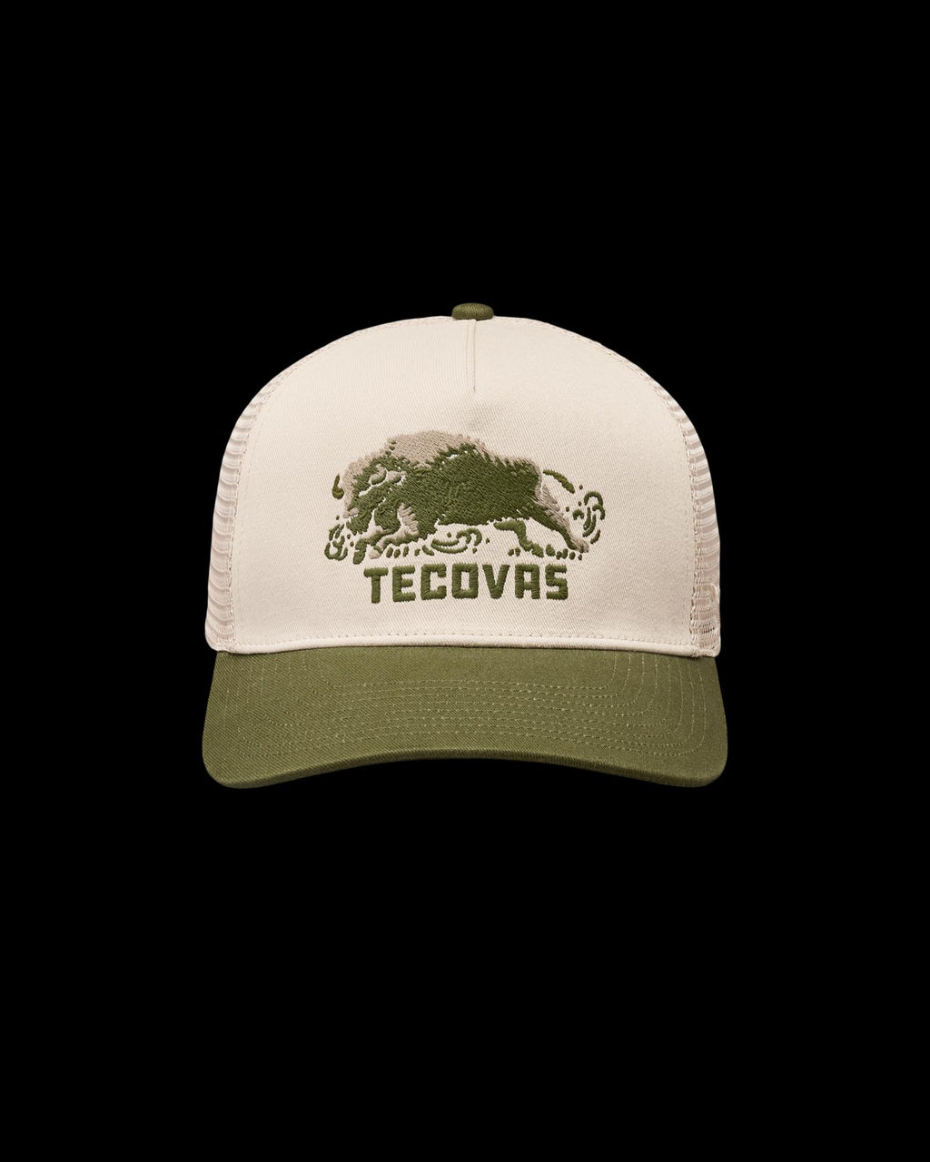 Front view of Bison Trucker - Cream/Moss on plain background