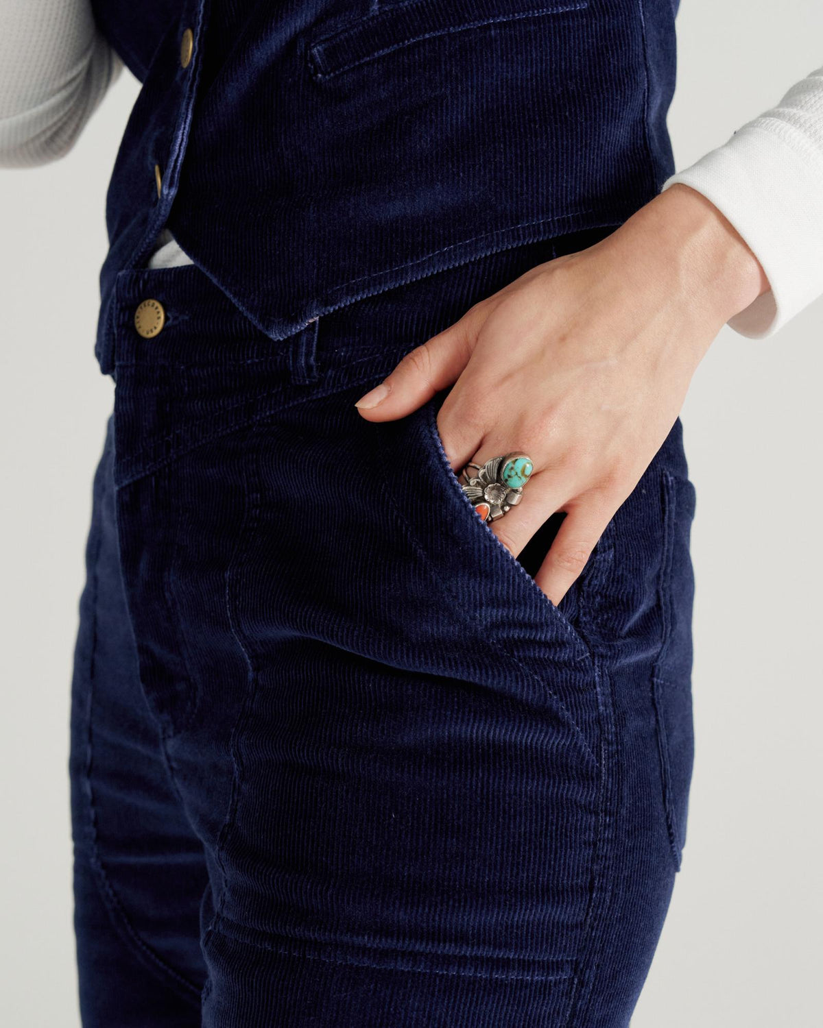 Closeup view of Women's Corduroy Carpenter Pant - Navy