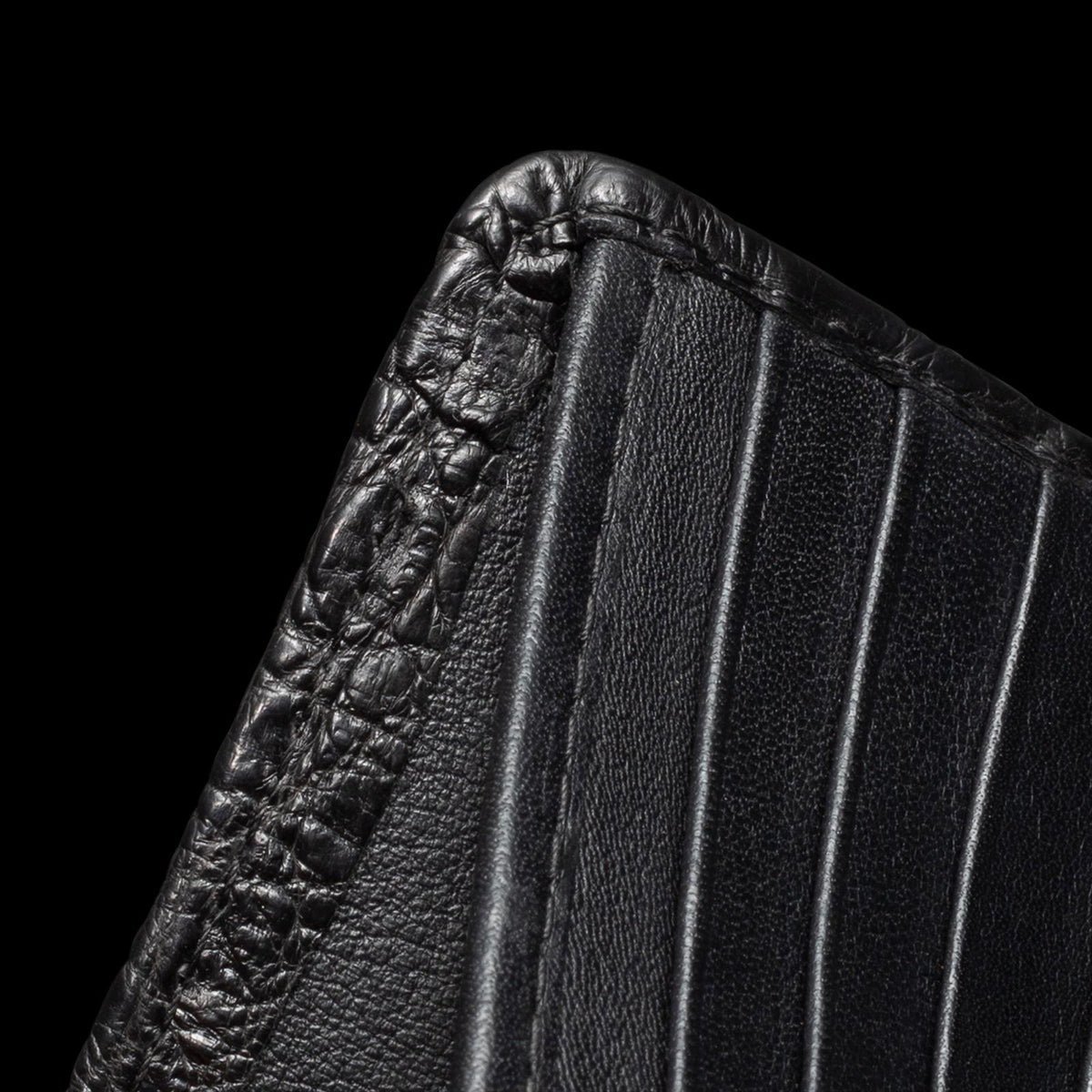Closeup view of Alligator Billfold - Midnight