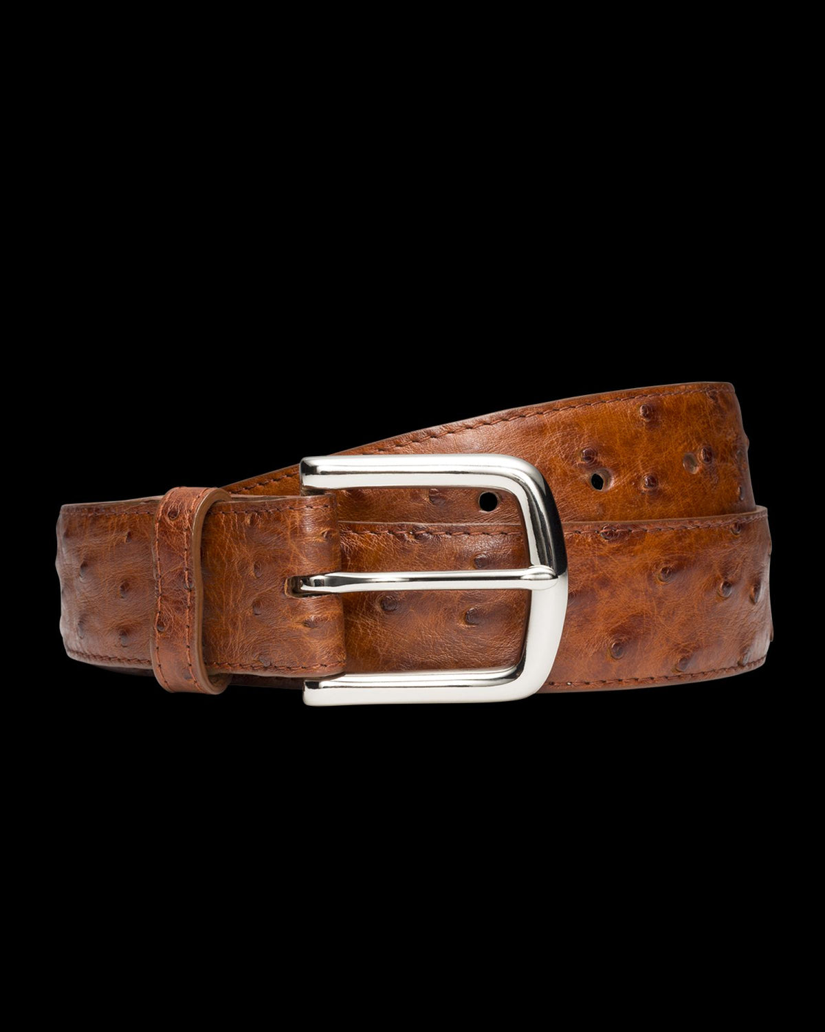 Front view of Men's Ostrich Belt II - Pecan on plain background