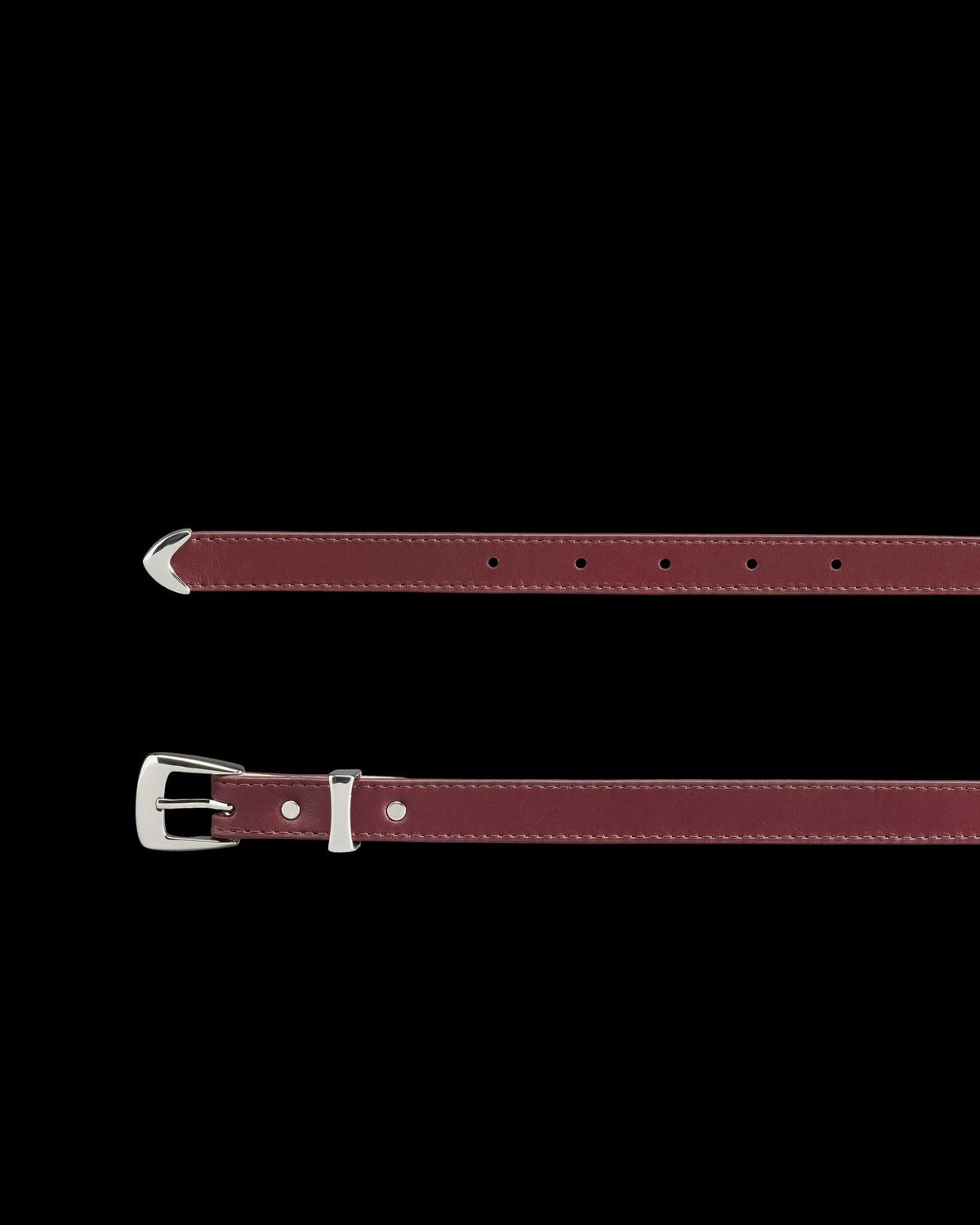Closeup view of Women's Skinny 3 Piece Belt - Scarlet