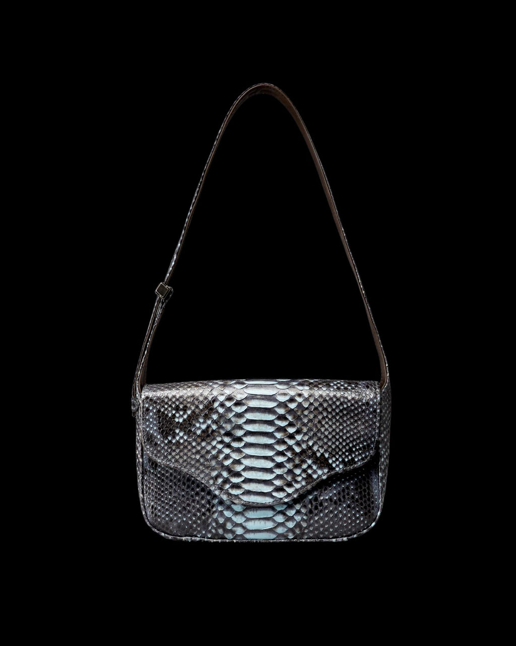 Front view of Python Shoulder Bag - Blue Multi on plain background