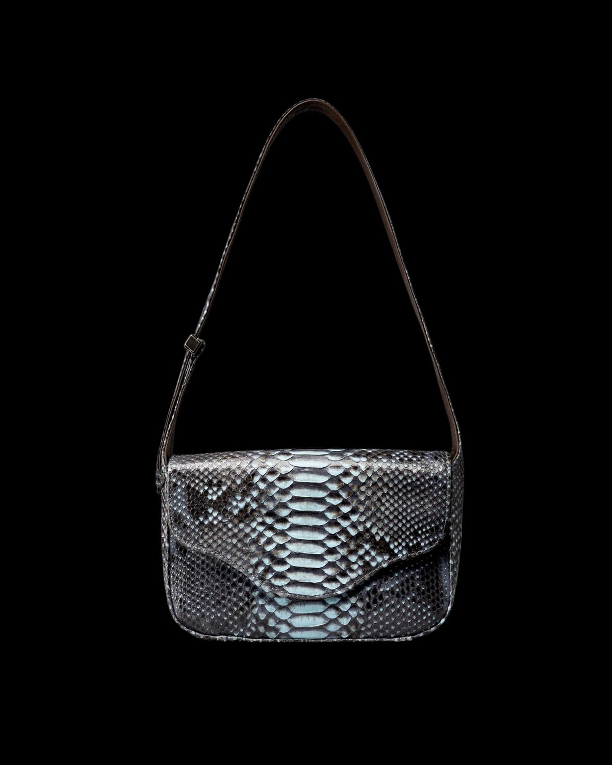 Front view of Python Shoulder Bag - Blue Multi on plain background