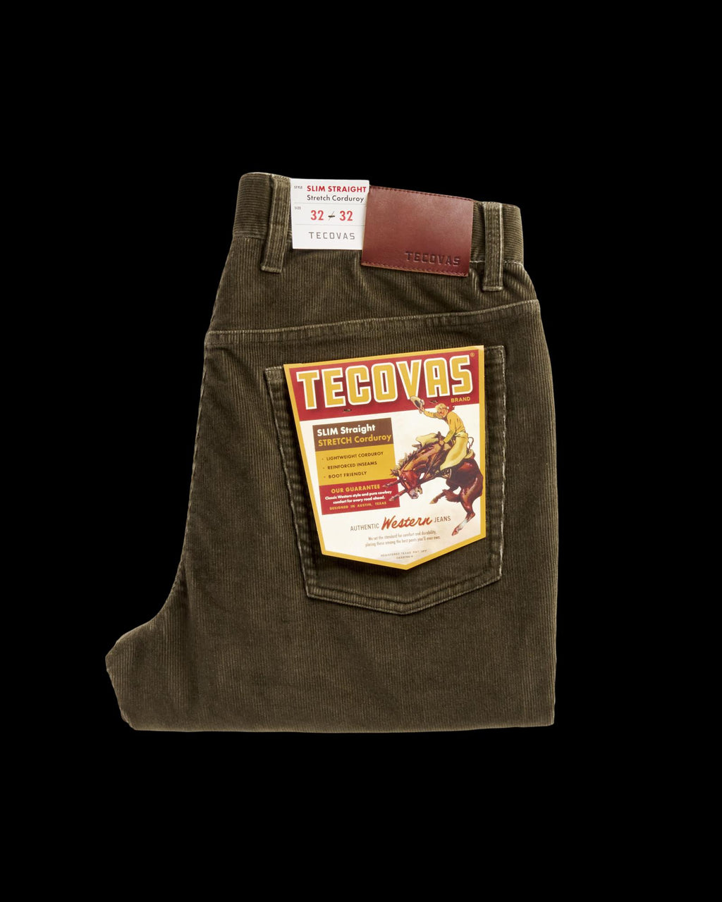 Folded view of Men's Slim Straight Stretch Corduroy - Dark Olive on plain background