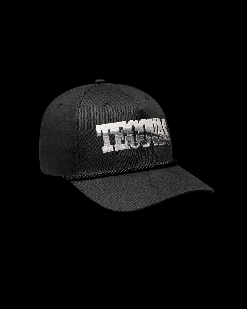 Quarterfront view of Tecovas Letter Fill Hat - Black on plain background