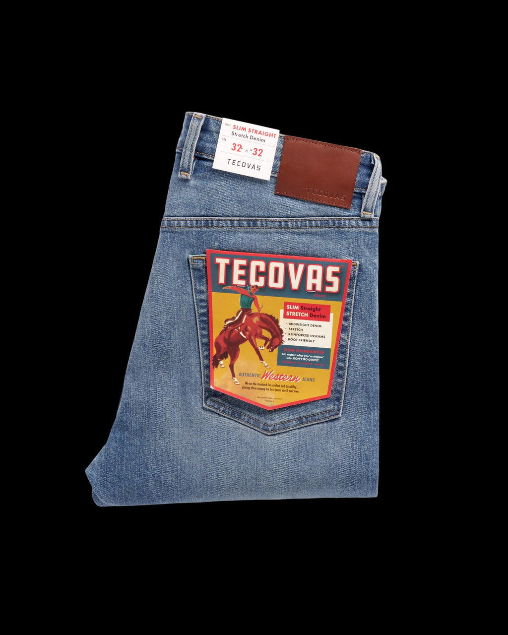 Folded view of Men's Slim Straight Stretch Denim - Medium Light on plain background
