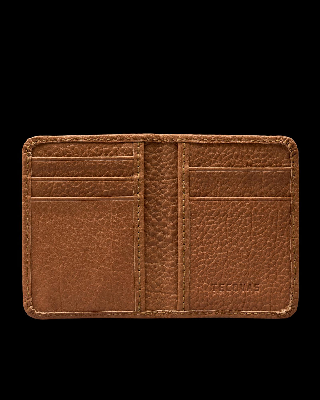 Inside view of Bison Bifold Card Case - Tan on plain background