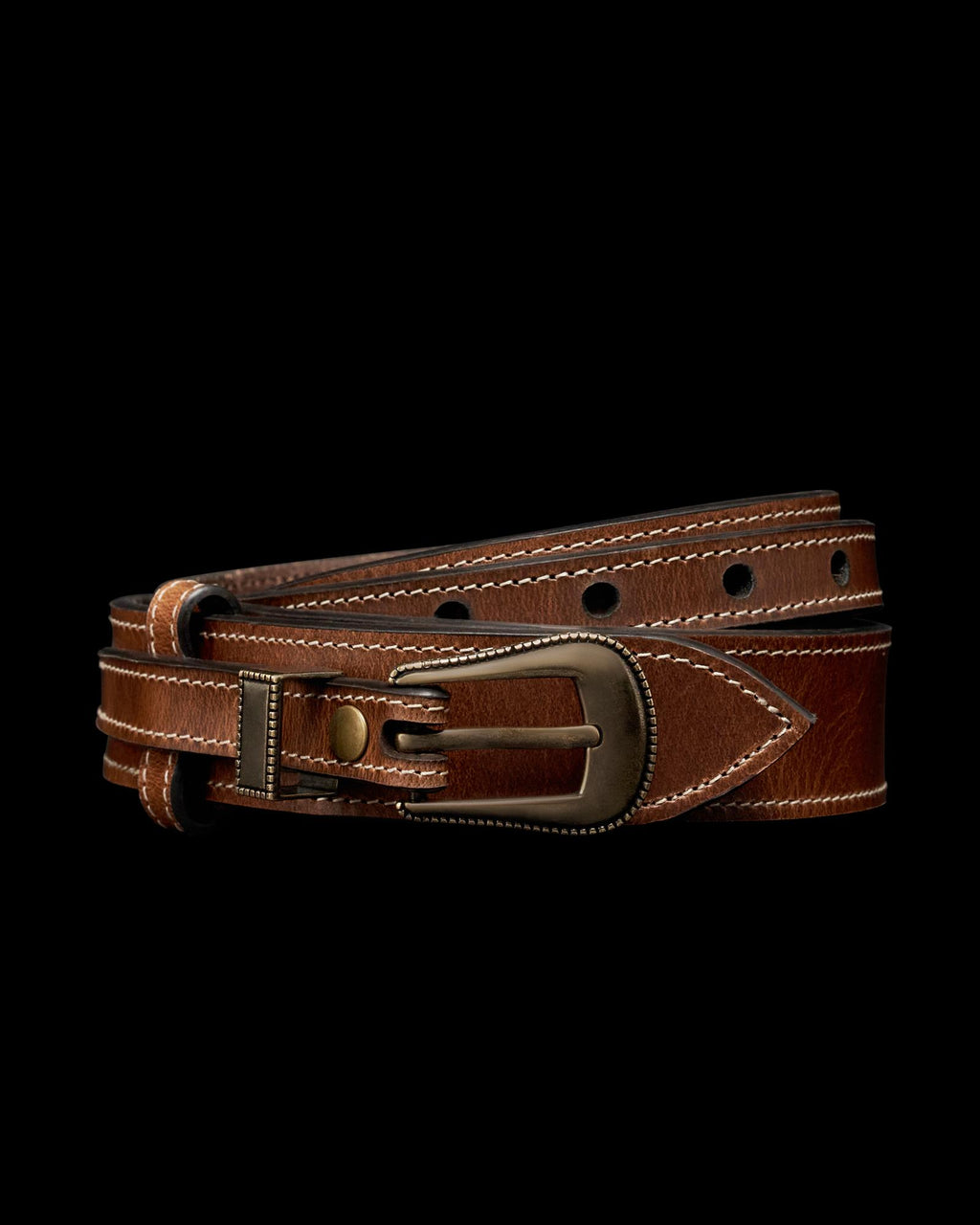 Front view of Men's Ranger Belt - Medium Brown on plain background
