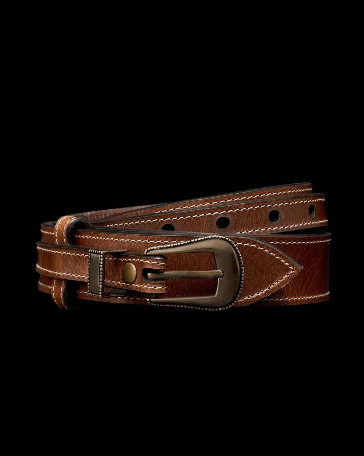 Front view of Men's Ranger Belt - Medium Brown on plain background
