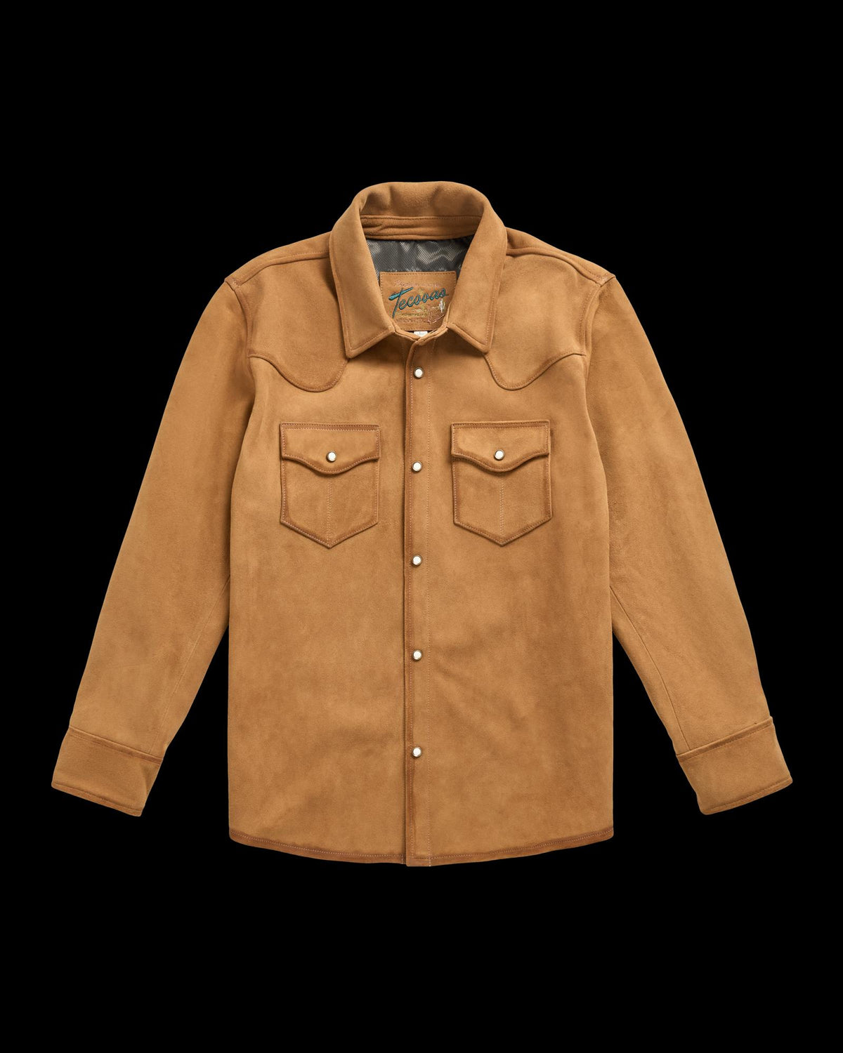 Front view of Men's Roughout Overshirt - Camel on plain background