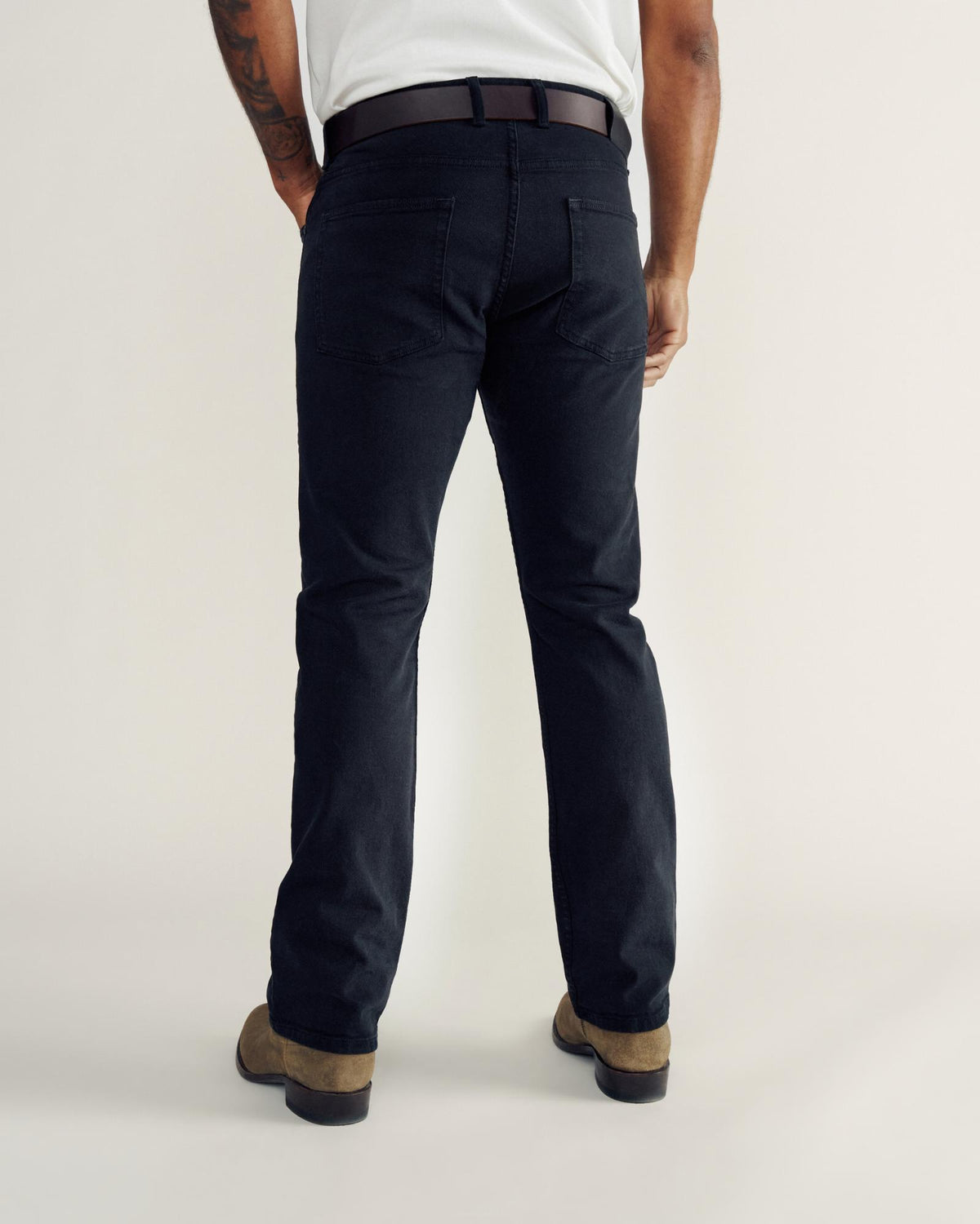 Back view of Men's Slim Straight Stretch Twill - Black on model